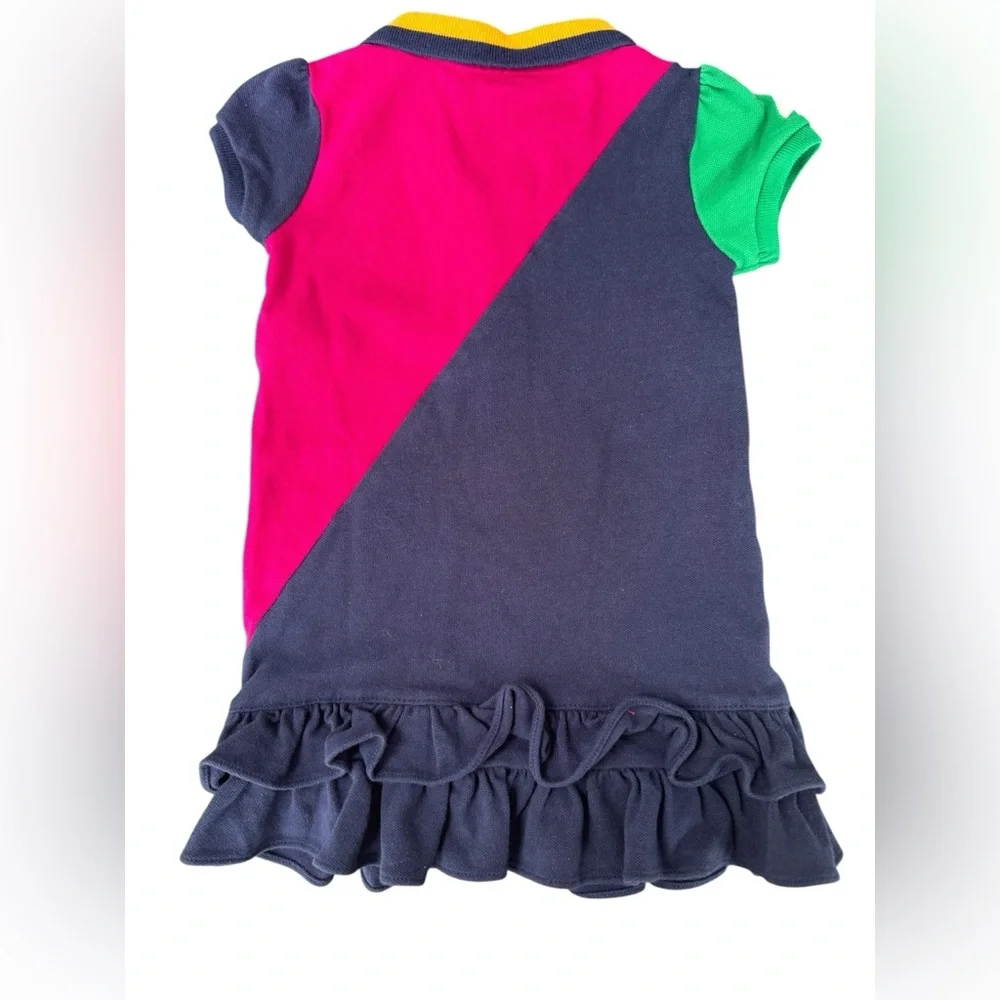 Ralph Lauren Dress Color-Block Pink Blue Green Crest Girls Size 18m Preppy‎